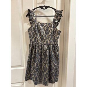 Altar'd State Navy and Silver Jacquard Mini Dress Size Medium